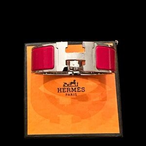 Hermes wide red enamel and silver clic clac bracelet